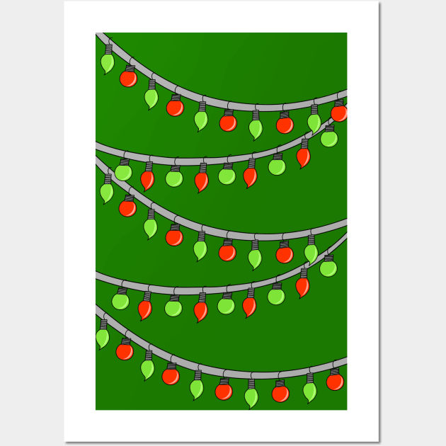 Red and Green Ornament String Lights Christmas Tree Design, made by EndlessEmporium Wall Art by EndlessEmporium